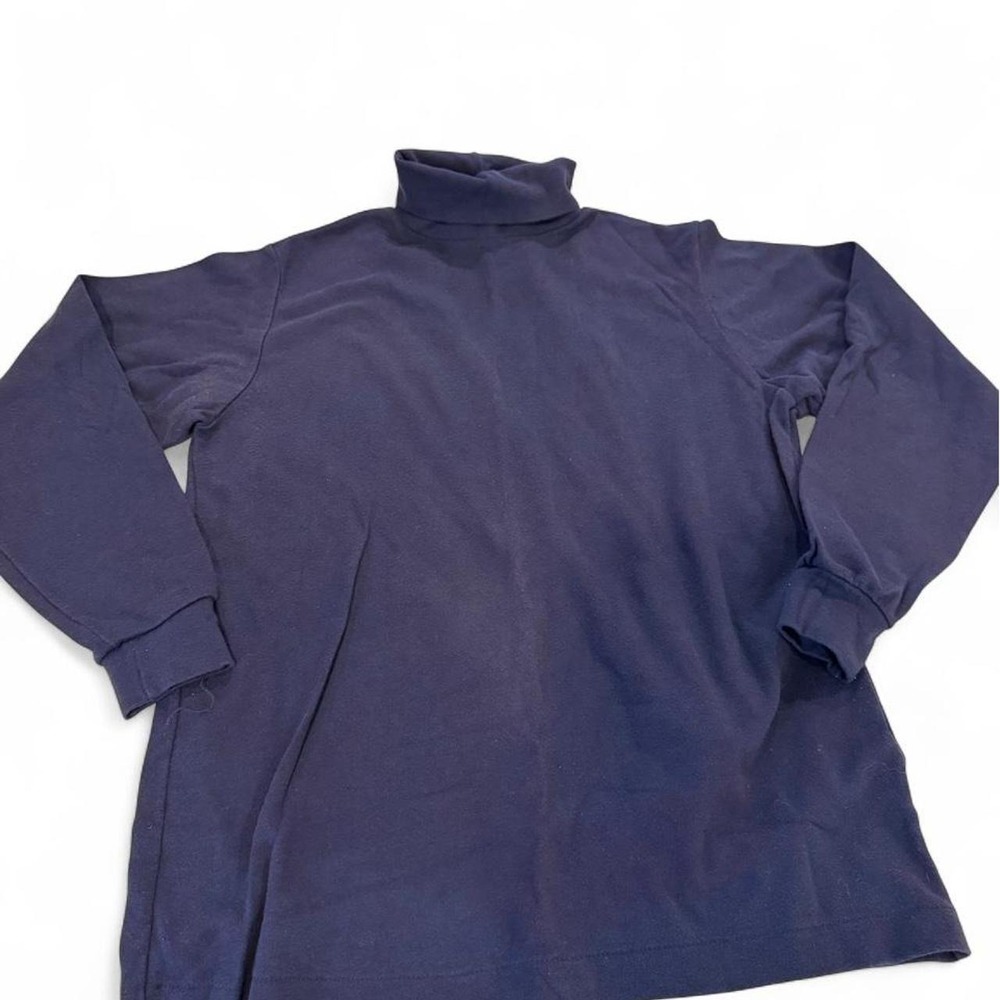 Vintage LL Bean Navy Blue Turtleneck Sweater Ladies Tall Medium Cotton Knit
